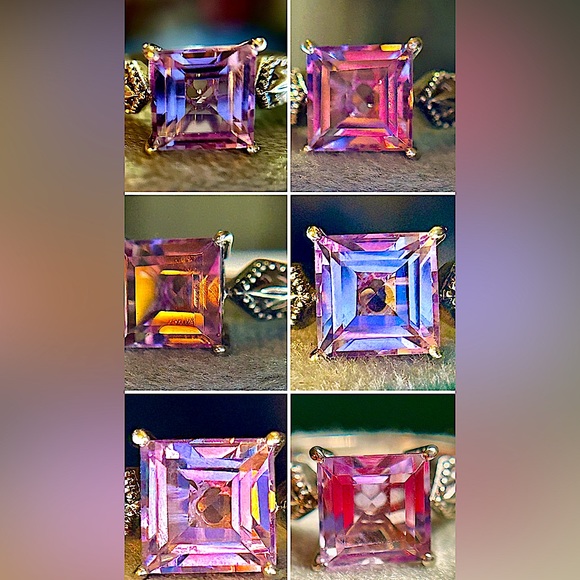 VINTAGE sz6 DESIGNER STS 2.6CTW EMERALD CUT COLOR CHANGING GEMSTONE 925SS ring - Picture 4 of 16